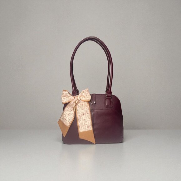 Tignanello Shoulder Satchel A209642 Burgundy Pebbled Leather Nickel 2-Handle Bag - Picture 1 of 9